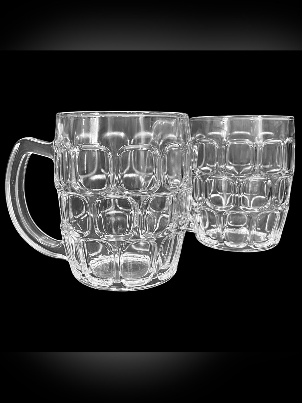 Vintage 2000s KIG Indonesia Dimple Stein Beer Mugs Set (2) Clear Glass